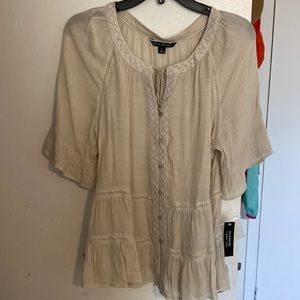 Cream boho top quart sleeve